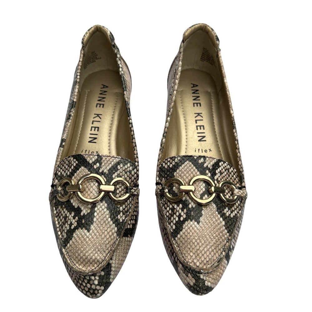 Anne Klein Akola Loafers Snakeskin Leather Chain Link Loud Luxury Old Money 8M
